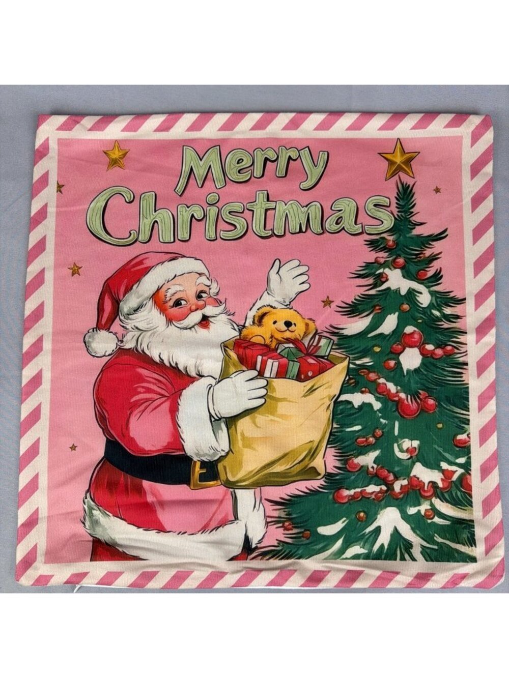 Christmas Pillow COVER 17.5" Retro Kitchy Santa Claus NWOT Vintage Repro